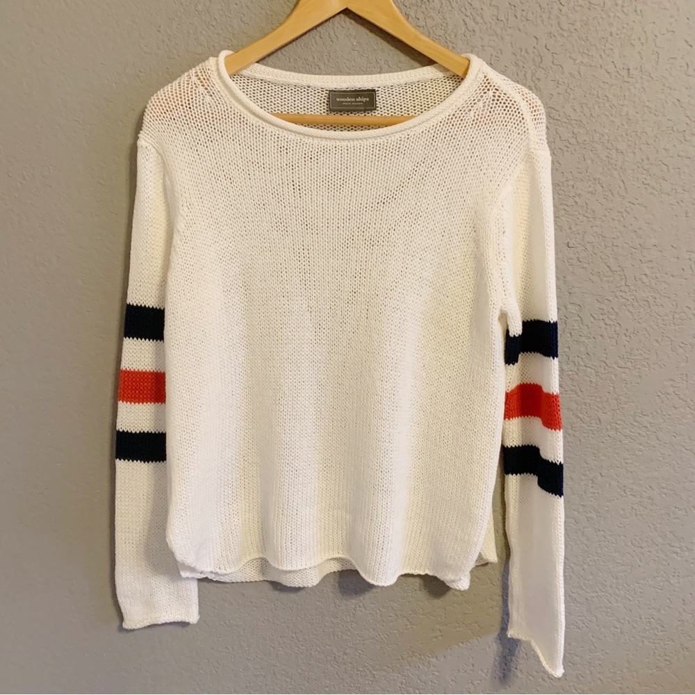 Wooden Ships Americana Red White Blue Striped Knit Sweater Small/Medium